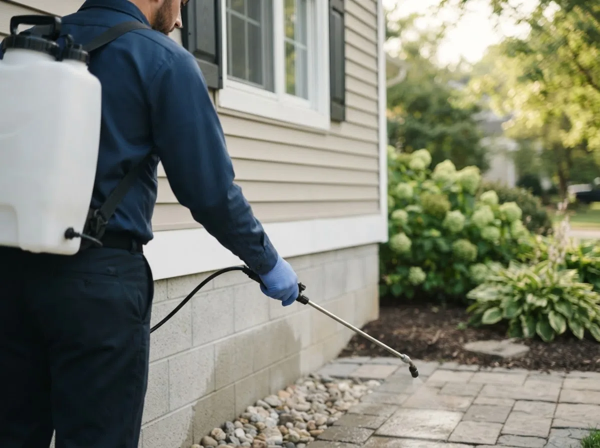 Pest control technician inspecting a home in Licking, MO